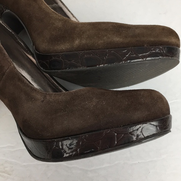 ALFANI Suede Leather Croc Embossed Stacked Heels    6.5 - Picture 3 of 13